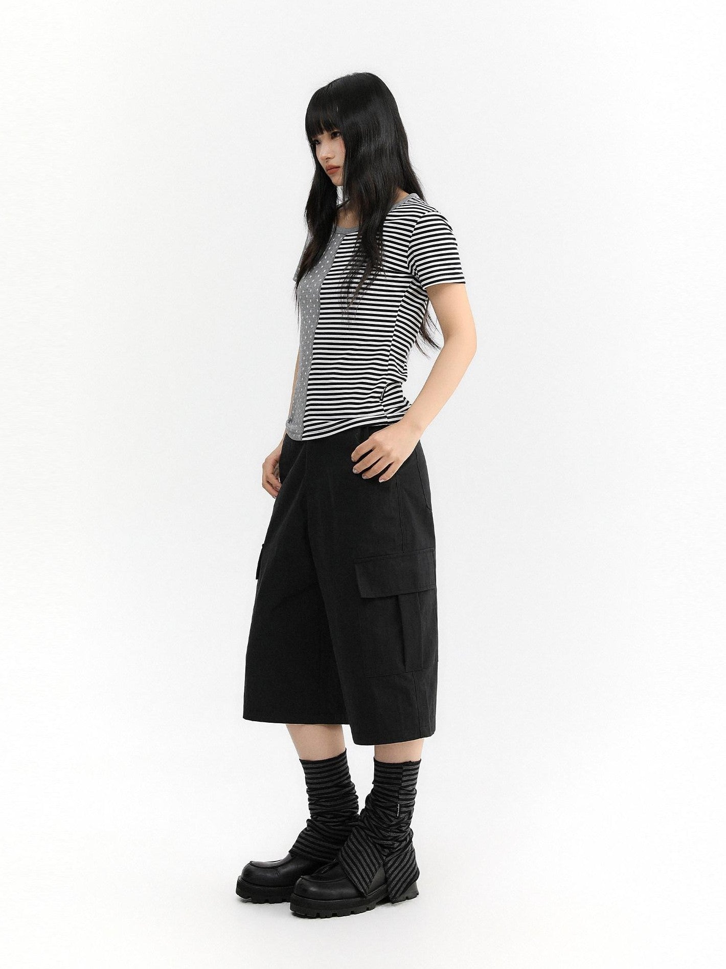 atrandom Gray Star Stripe Slit Layered Knit Women&