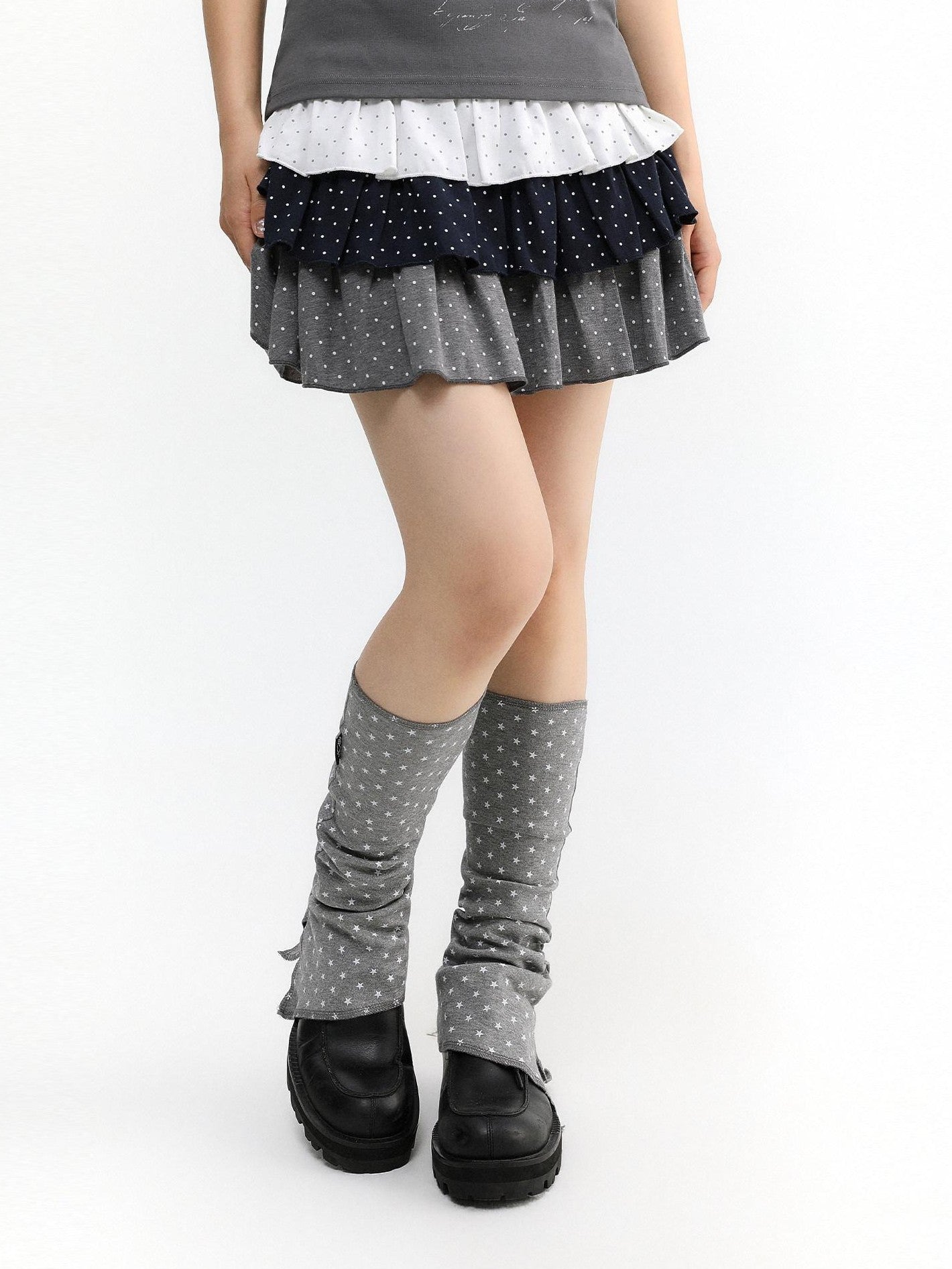 atrandom Gray Star Stripe Slit Layered Knit Women&