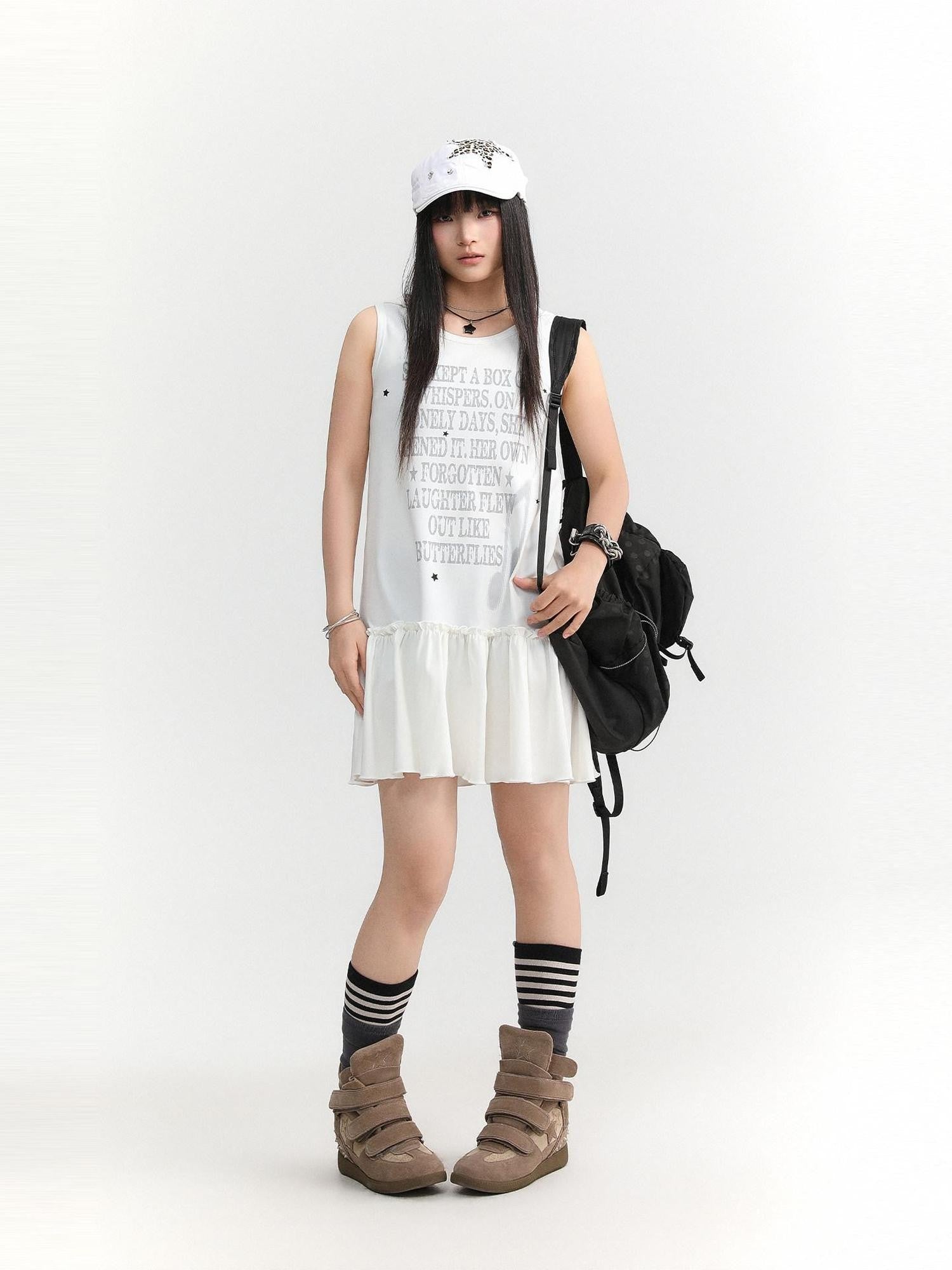 atrandom Gray Text Print Hooded Sleeveless Women&
