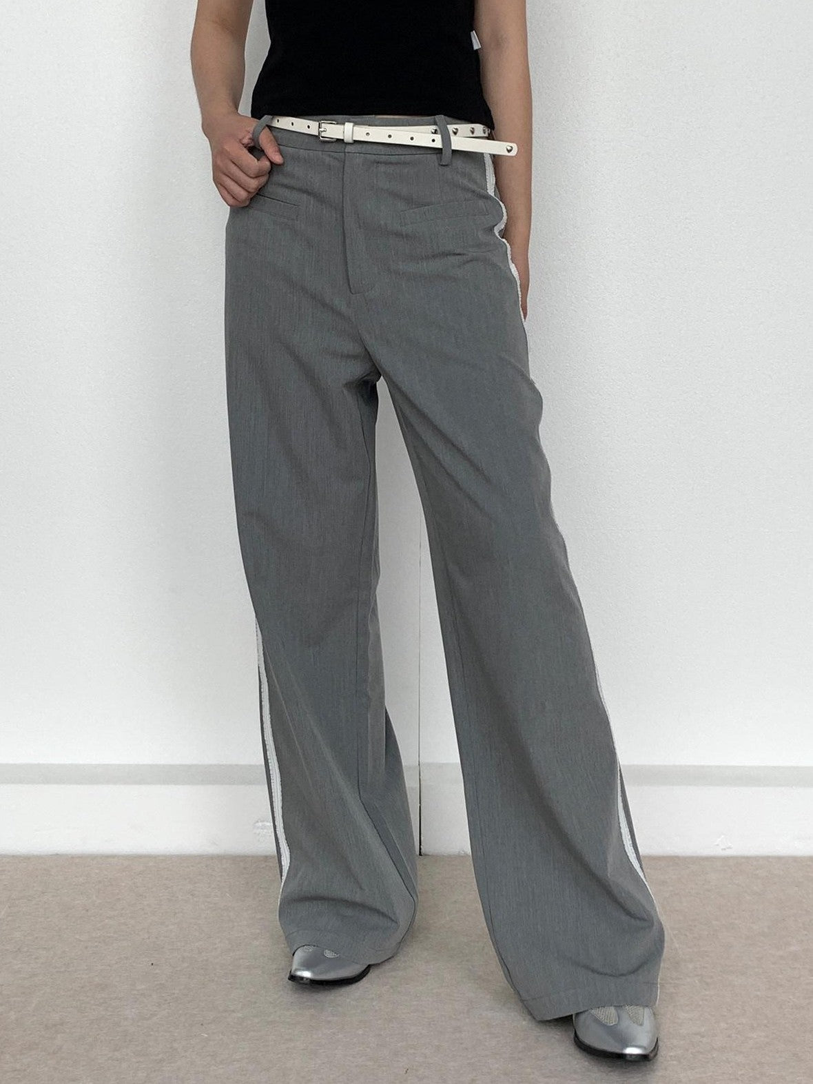 atrandom Grey Lace Trim Low Rise Straight Women&