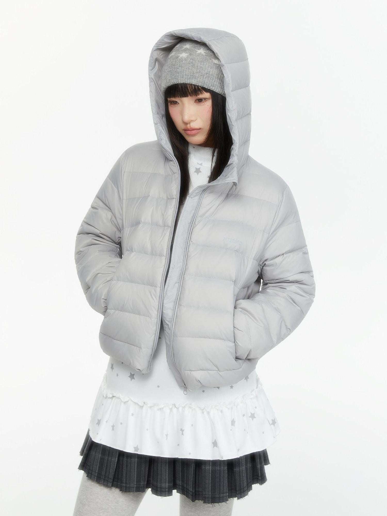 atrandom Hooded Windproof Drawcord Waist White Duck Down Women&