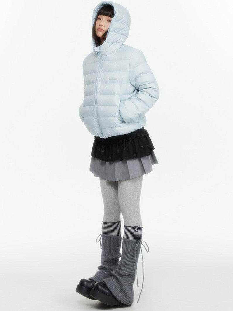 atrandom Hooded Windproof Drawcord Waist White Duck Down Women&
