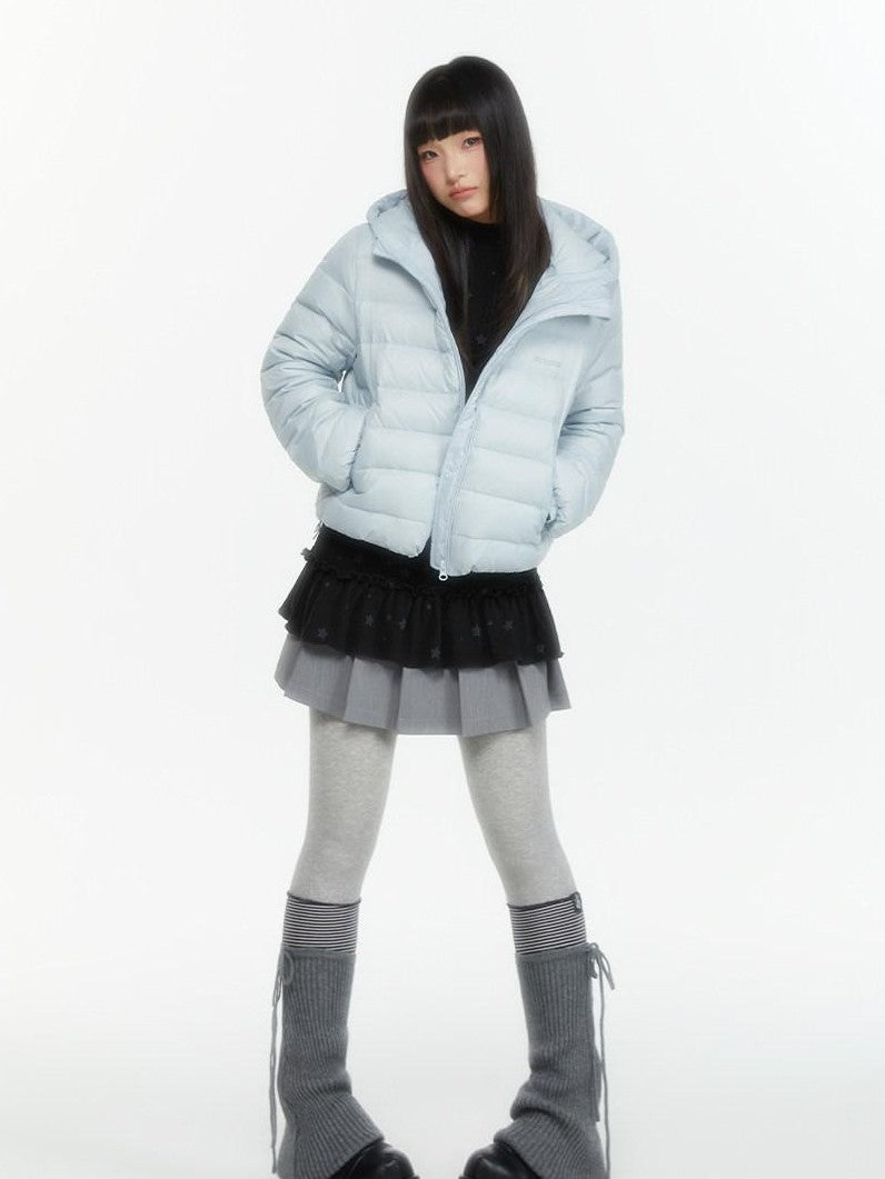 atrandom Hooded Windproof Drawcord Waist White Duck Down Women&