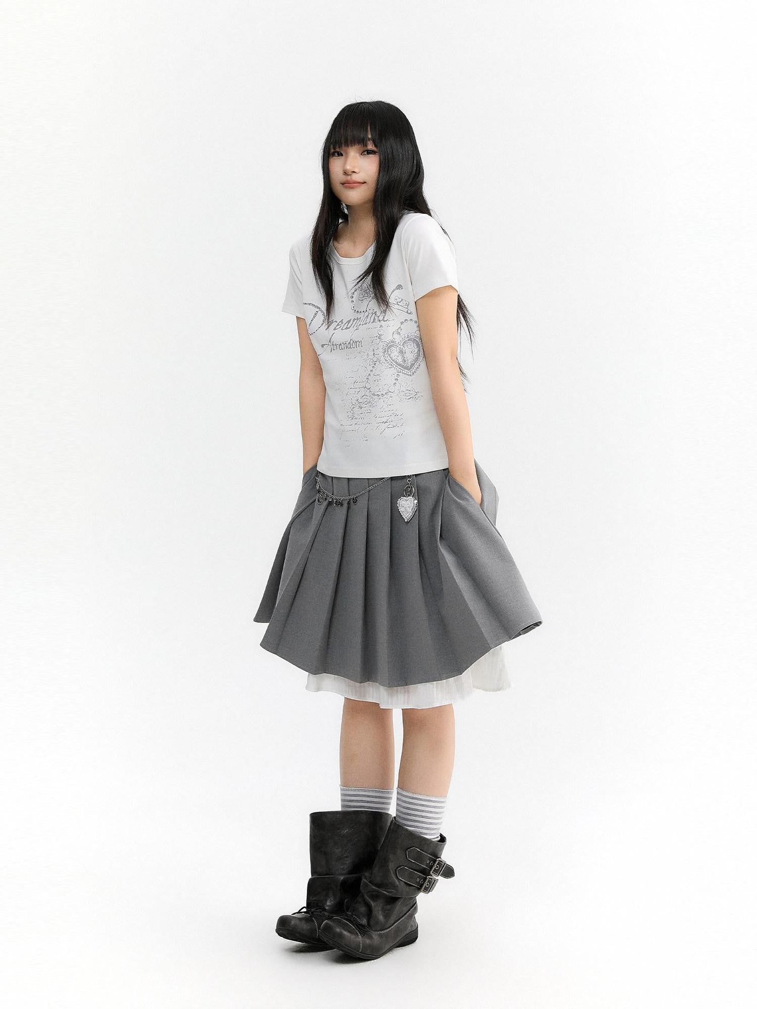 atrandom Light Gray Pleated Collegiate Women&