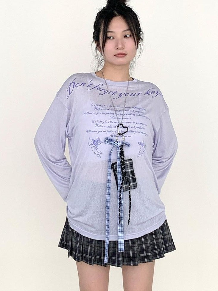 atrandom Little Angel Print Sheer Loose Women&