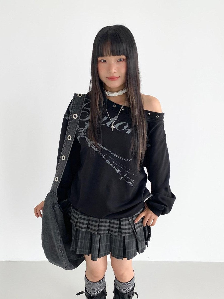 atrandom Plaid Pleated Double Layer Frayed A Line Women&