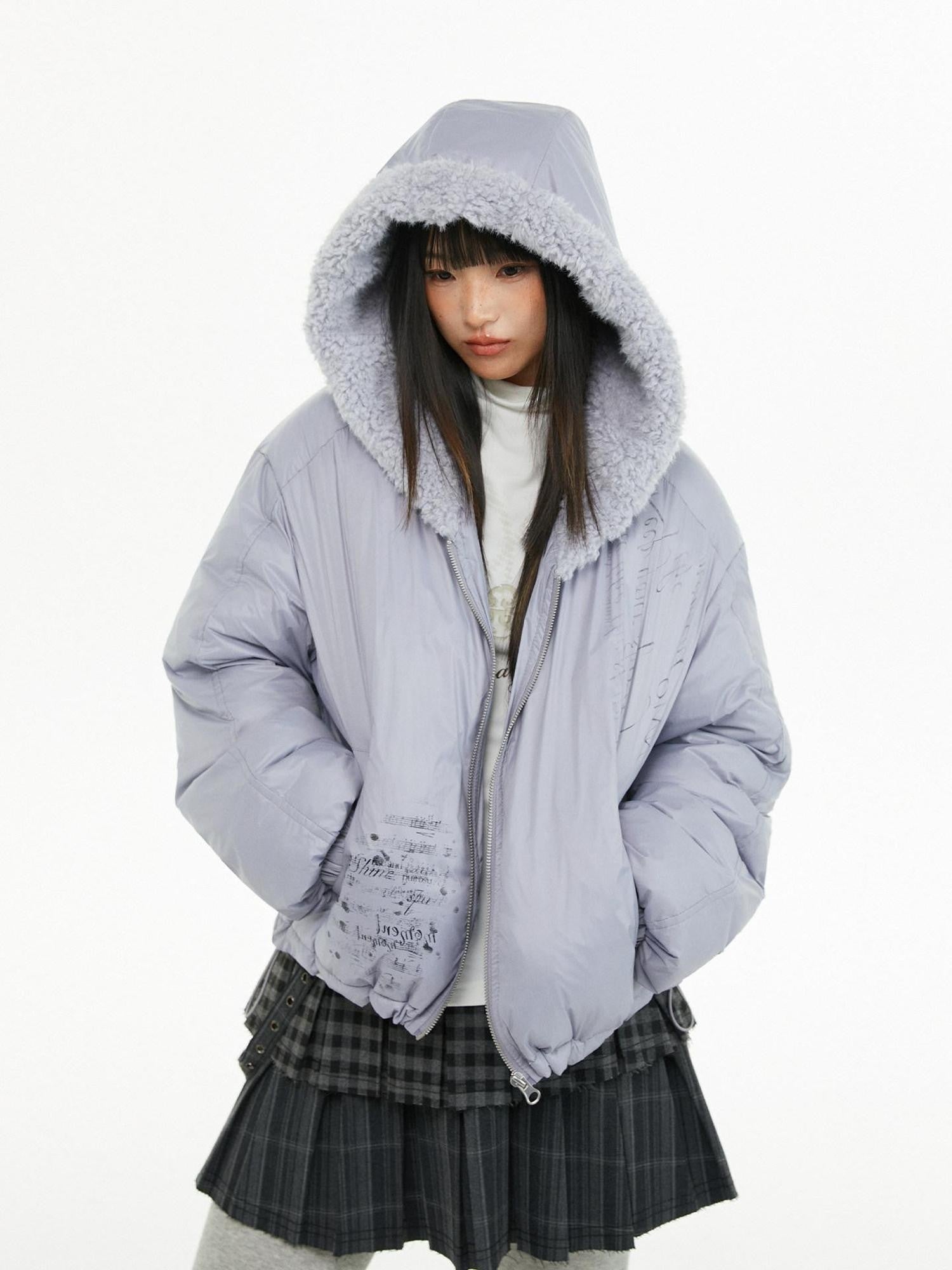 atrandom Plush Letter Print Oversized Dropped Shoulder Women&