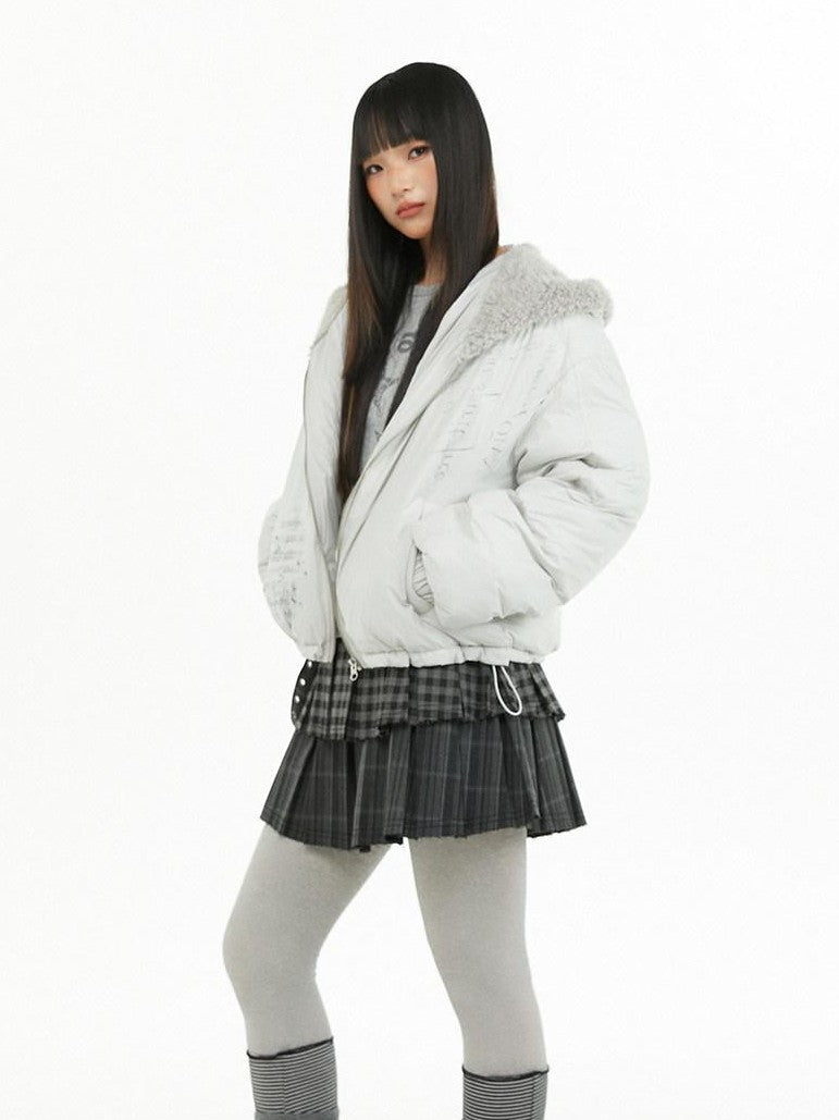 atrandom Plush Letter Print Oversized Dropped Shoulder Women&