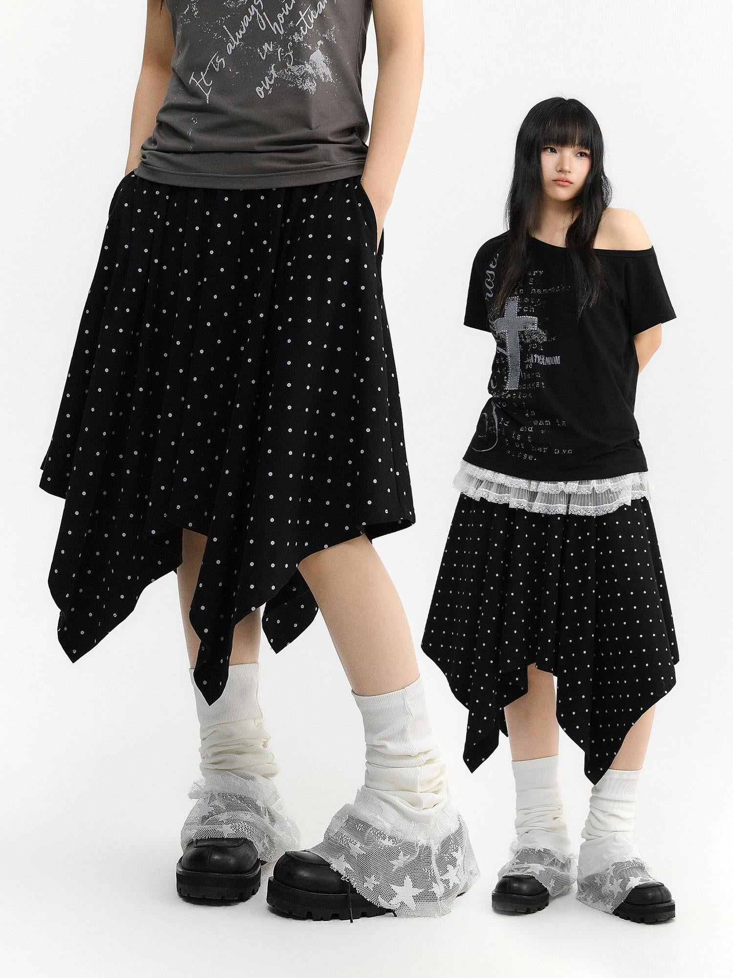 atrandom Polka Dot Asymmetric Elastic Waist Women&