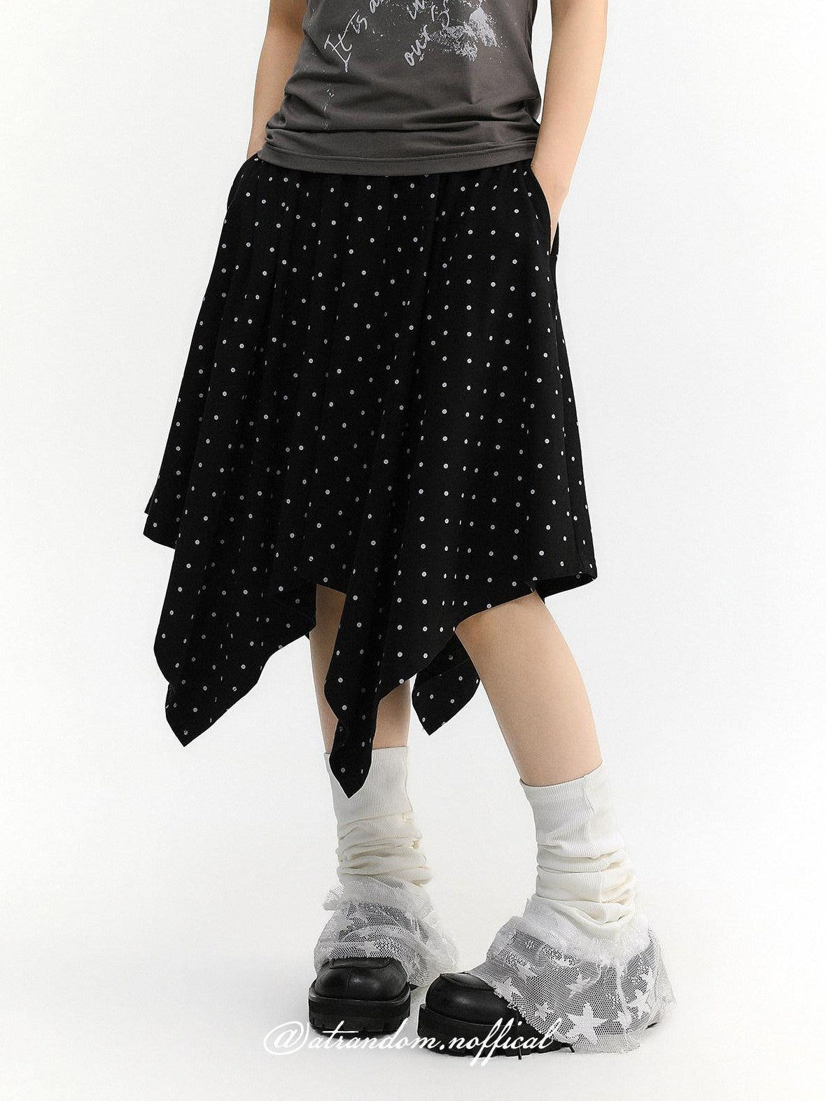atrandom Polka Dot Asymmetric Elastic Waist Women&