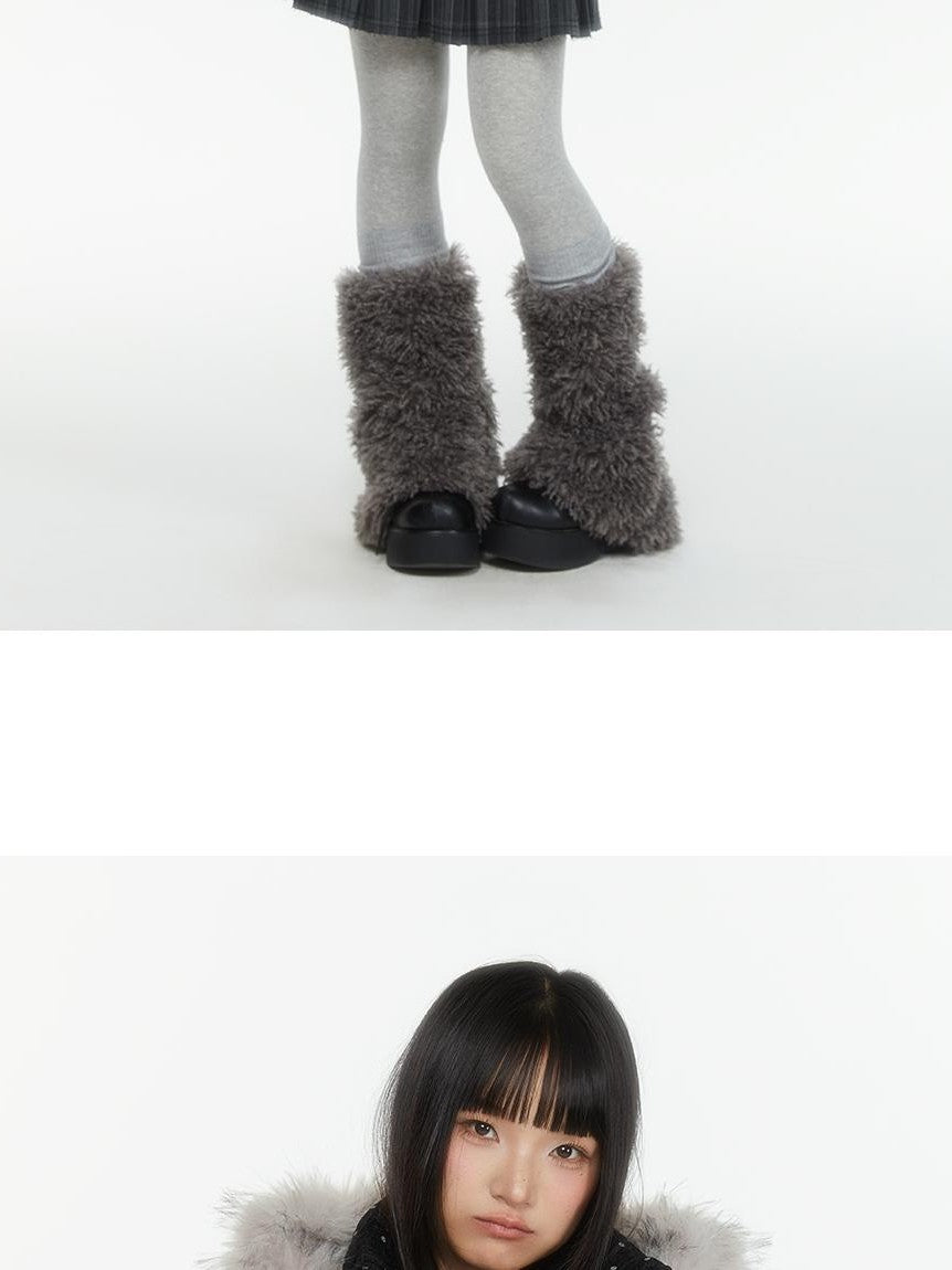 atrandom Polka Dot Embroidered Detachable Hood Faux Fur Collar Women&