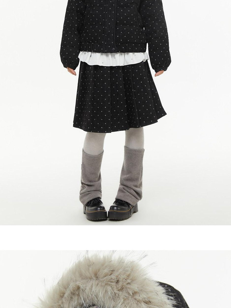atrandom Polka Dot Embroidery Fur Collar Women&