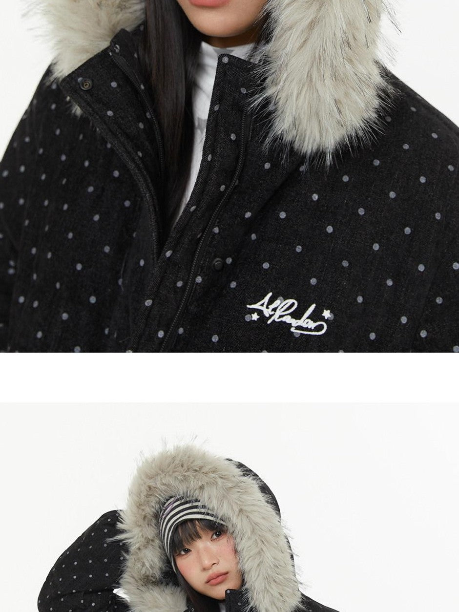 atrandom Polka Dot Embroidery Fur Collar Women&