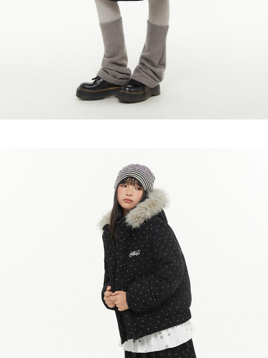 atrandom Polka Dot Embroidery Fur Collar Women&