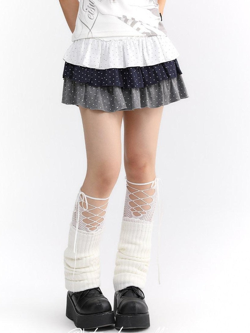 atrandom Polka Dot Spliced Pleated Elastic Waist Women&