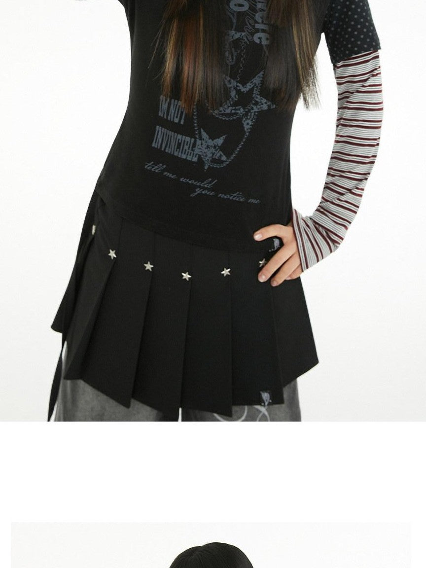 atrandom Polka Dot Stripe Letter Print Patchwork Women&