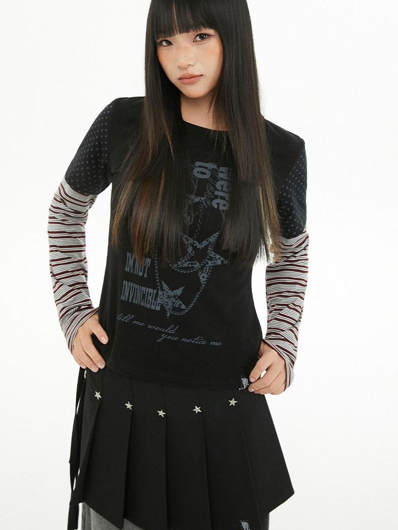 atrandom Polka Dot Stripe Letter Print Patchwork Women&