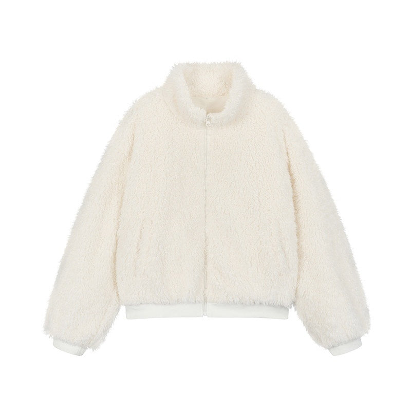 atrandom_Short_Sherpa_Stand_Collar_Zip_Loose_Women&