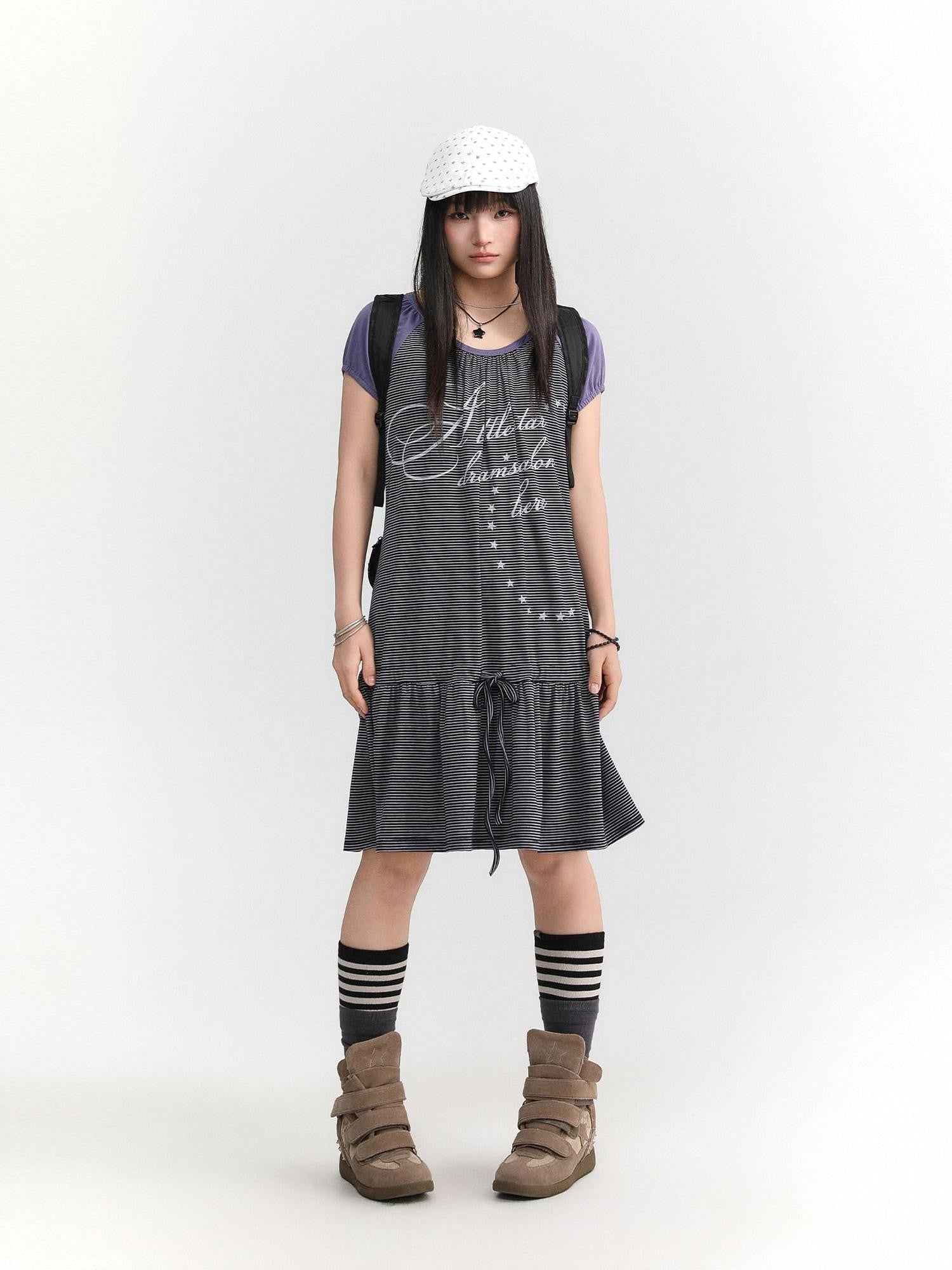 atrandom Skyline Contrast Stripe Print Tie Waist Women&