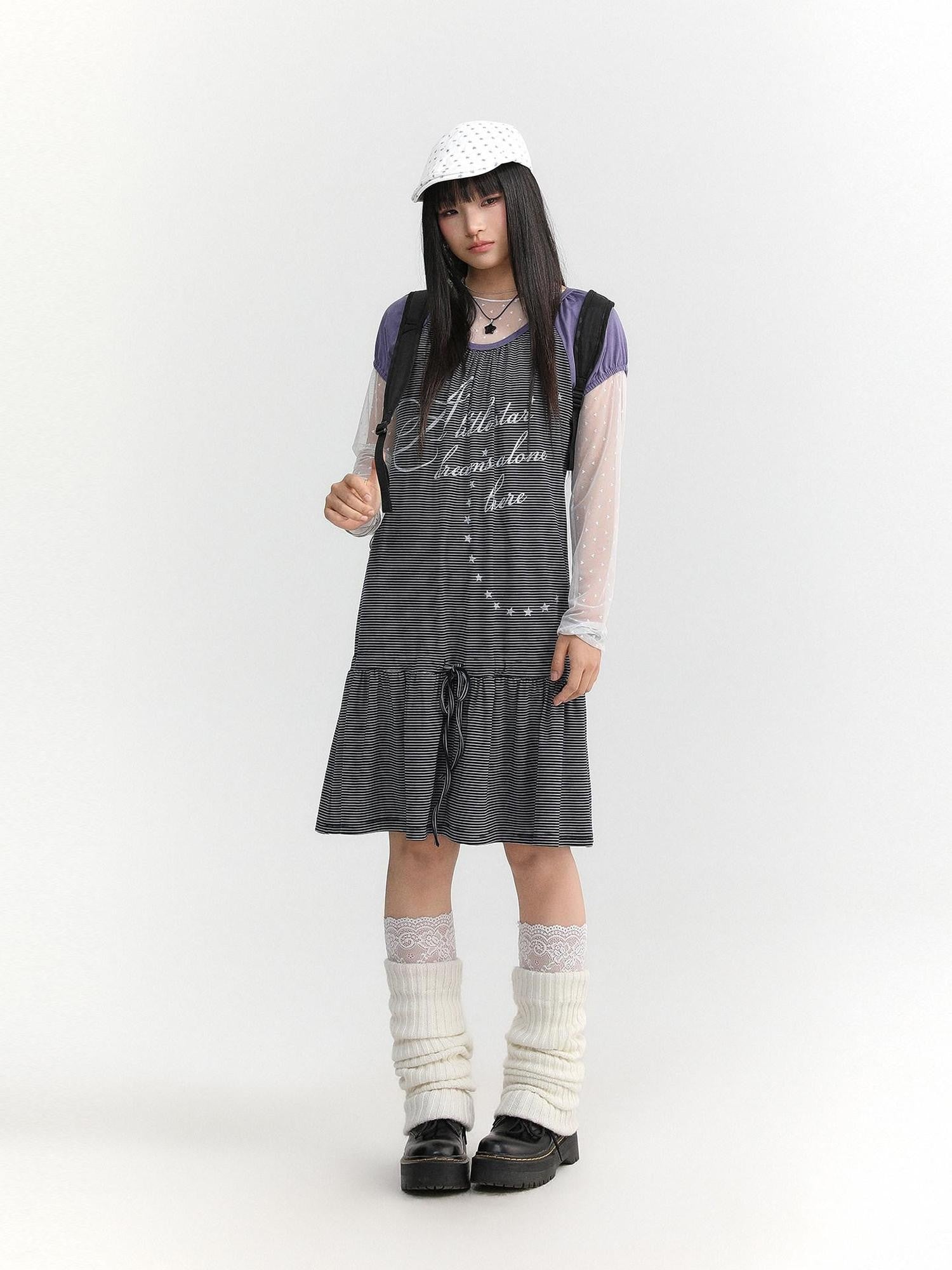 atrandom Skyline Contrast Stripe Print Tie Waist Women&