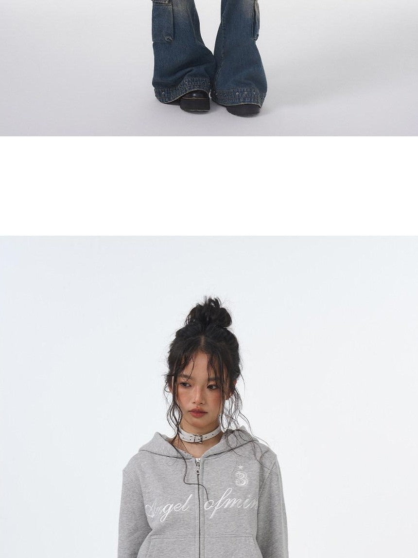 atrandom Star Print Embroidered Slim Cropped Women&