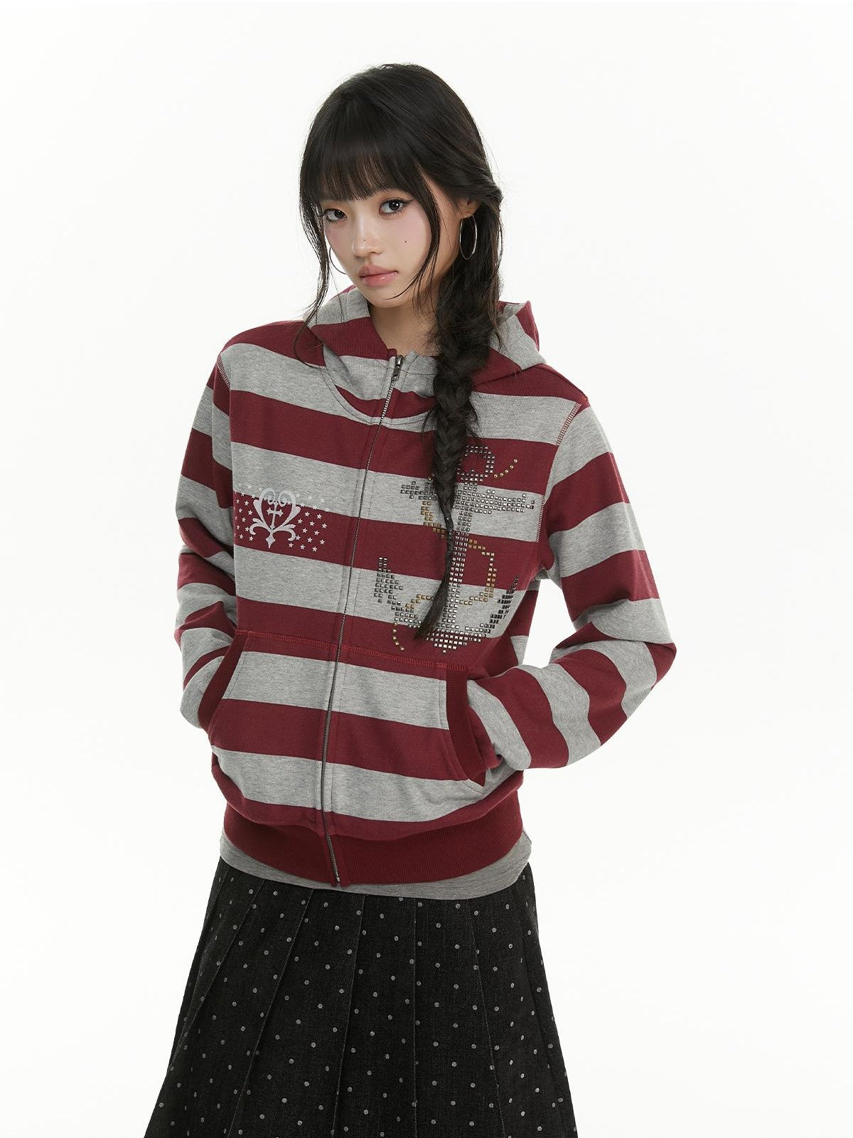 atrandom Striped Anchor Rhinestone Print Women&