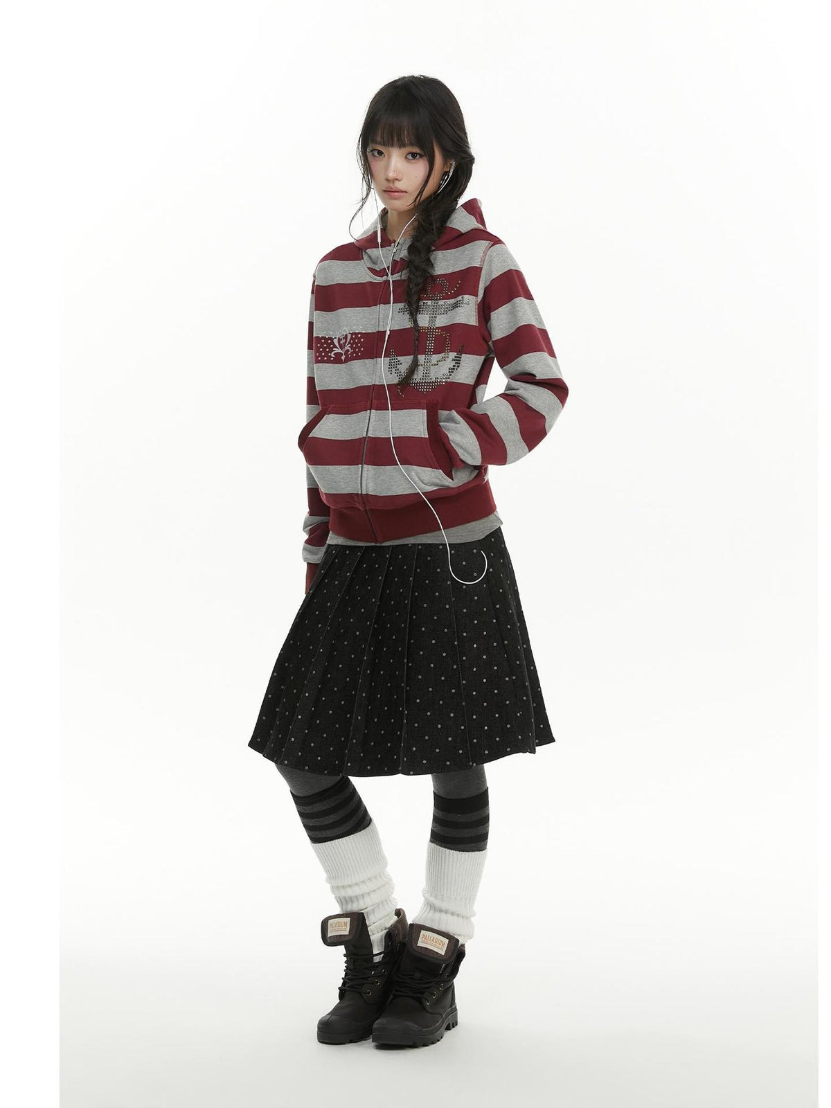 atrandom Striped Anchor Rhinestone Print Women&