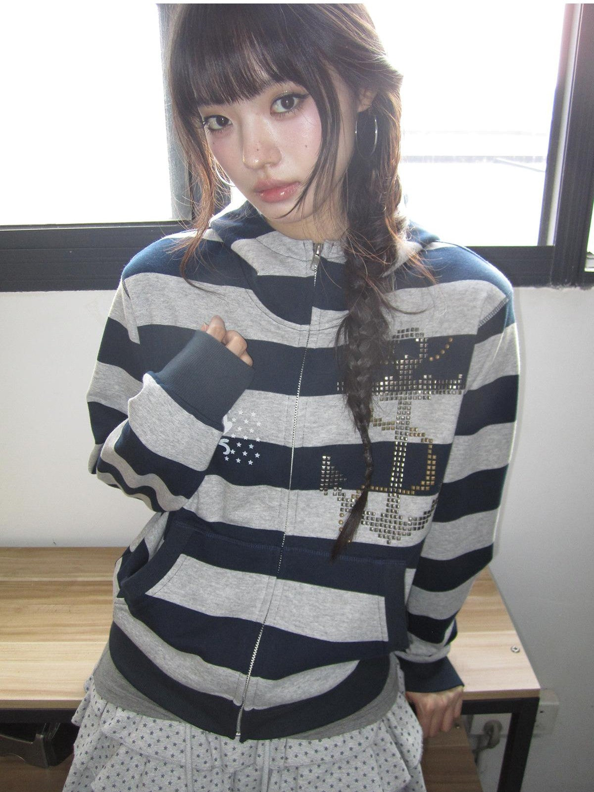 atrandom Striped Anchor Rhinestone Print Women&