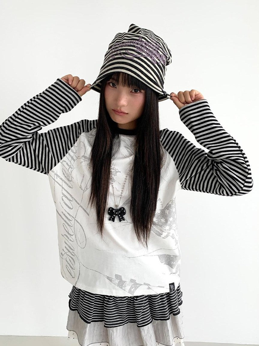 atrandom Striped Chain Embroidered Slouchy Casual Commuter Women&