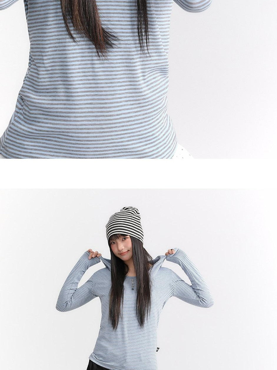 atrandom Striped Hooded Button Knit Women&