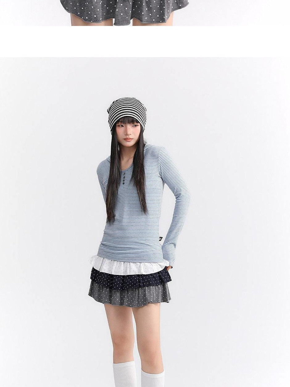 atrandom Striped Hooded Button Knit Women&