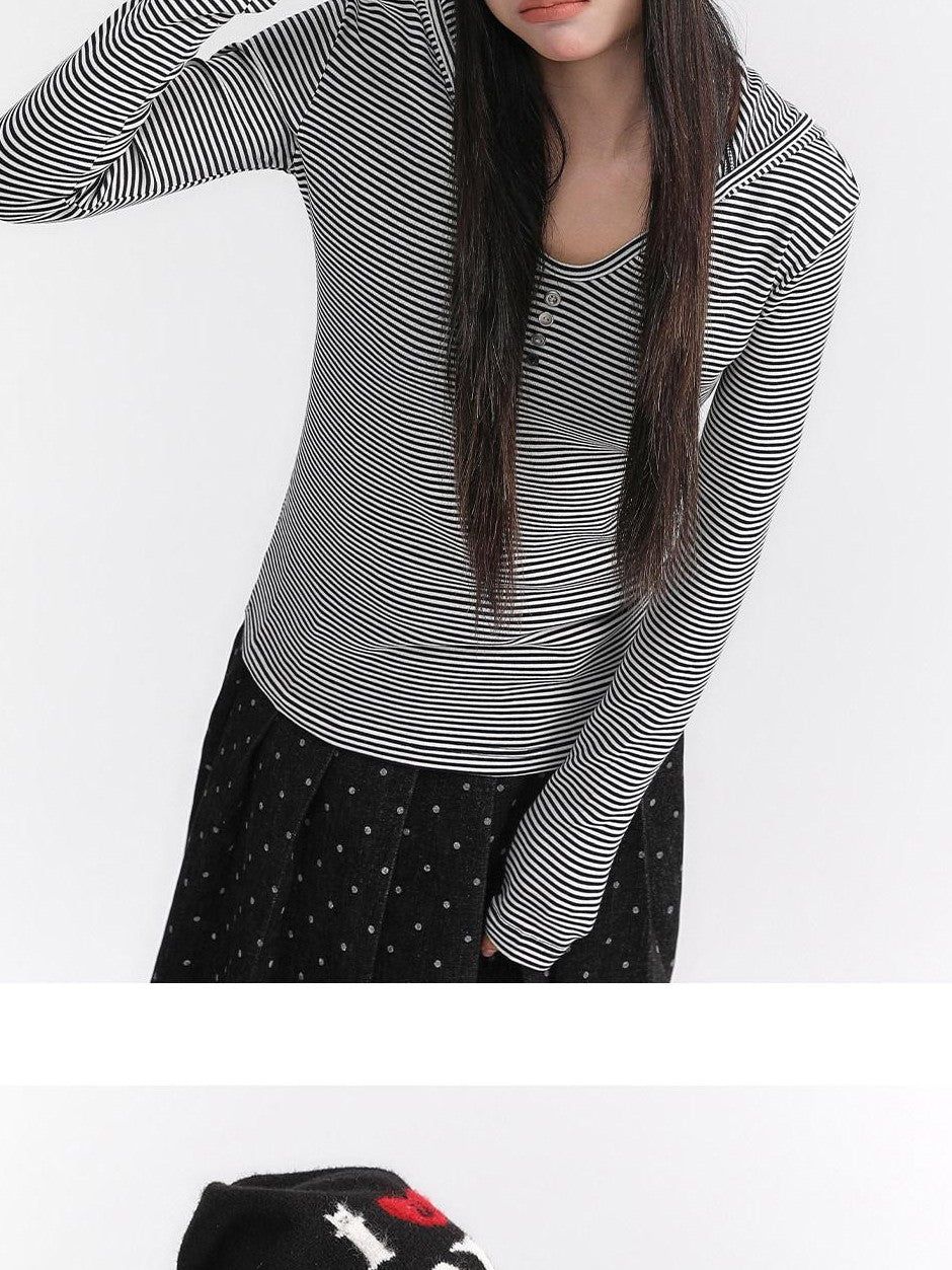 atrandom Striped Hooded Button Knit Women&