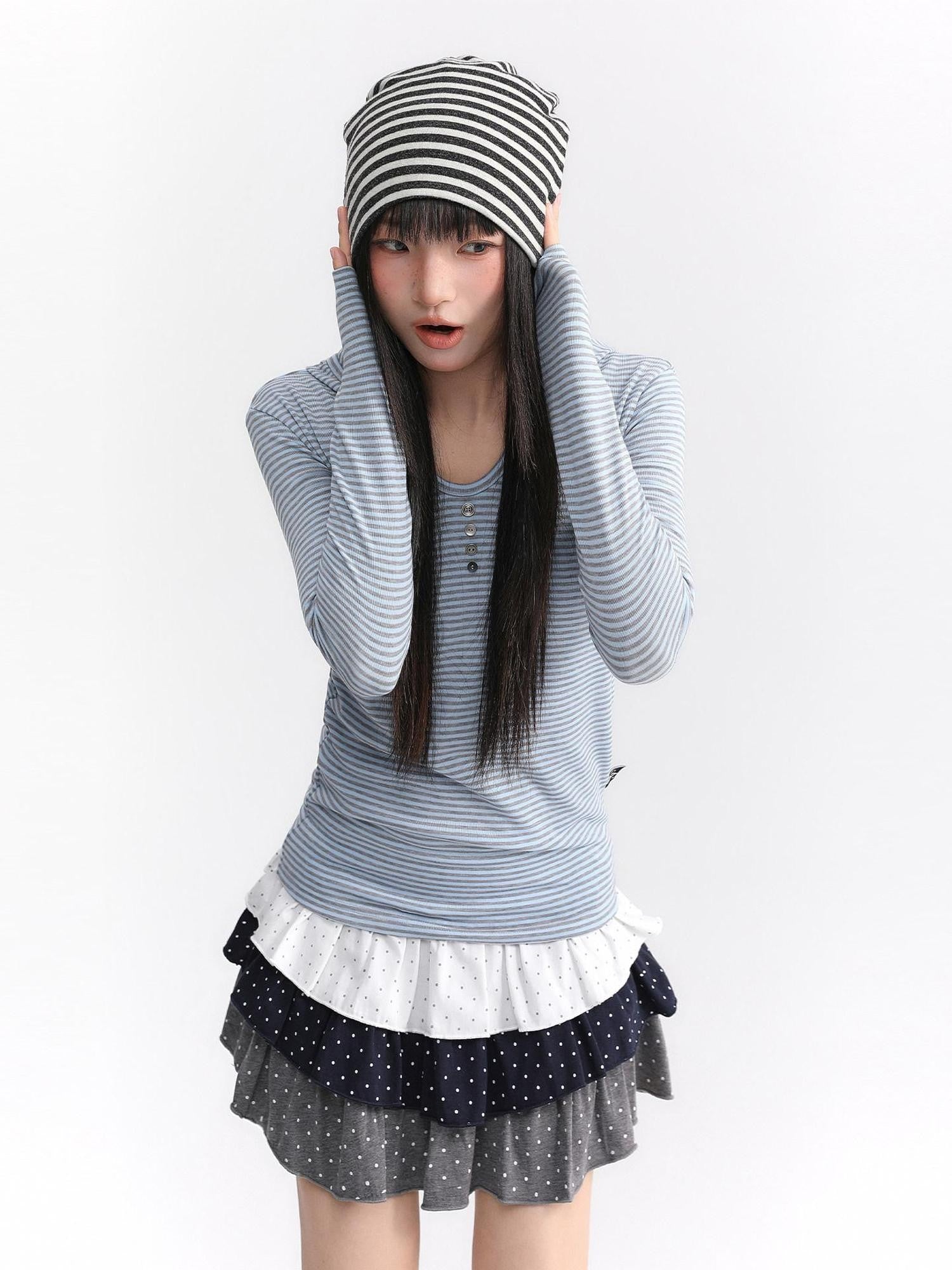 atrandom Striped Hooded Button Knit Women&