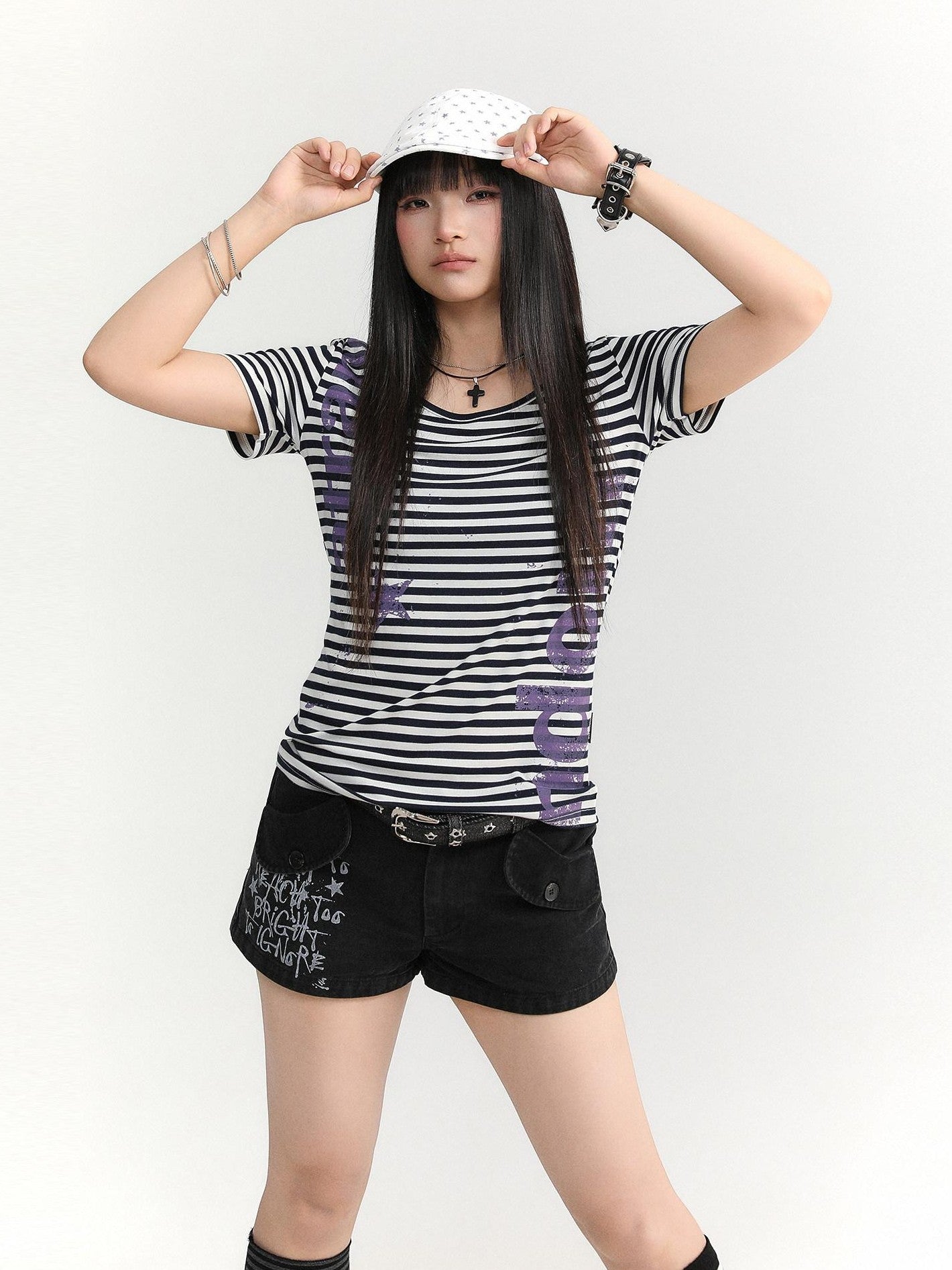 atrandom Striped Printed Waist Cinch Vintage Women&