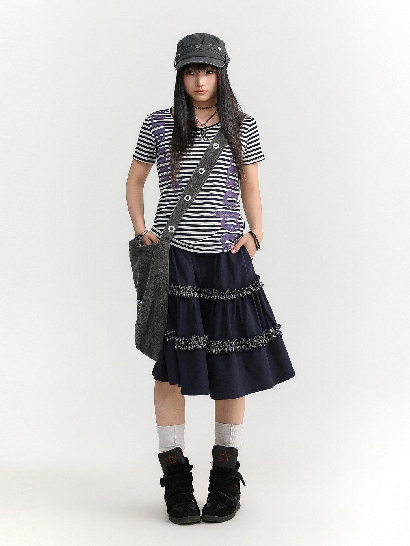 atrandom Striped Printed Waist Cinch Vintage Women&