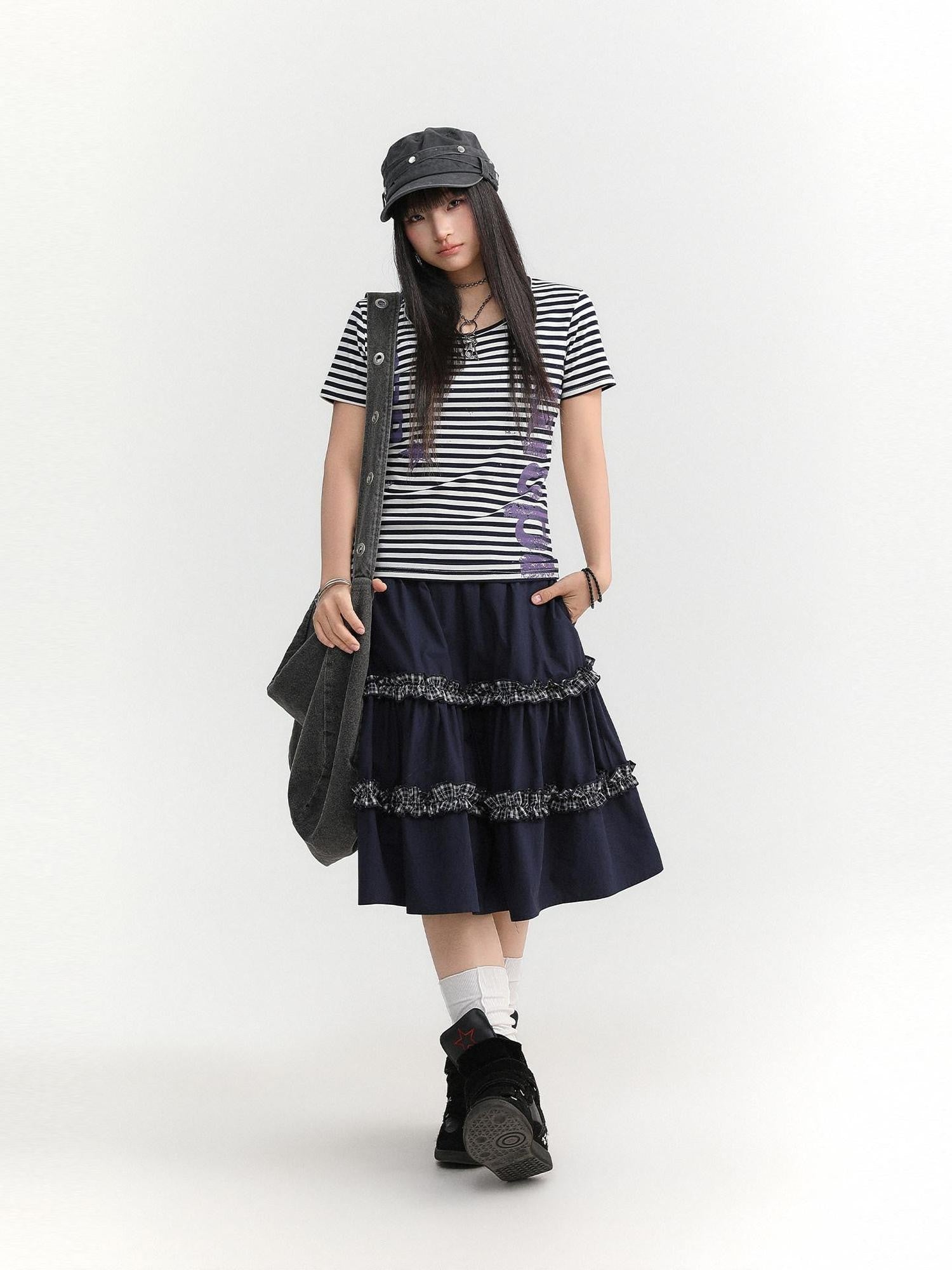 atrandom Striped Printed Waist Cinch Vintage Women&