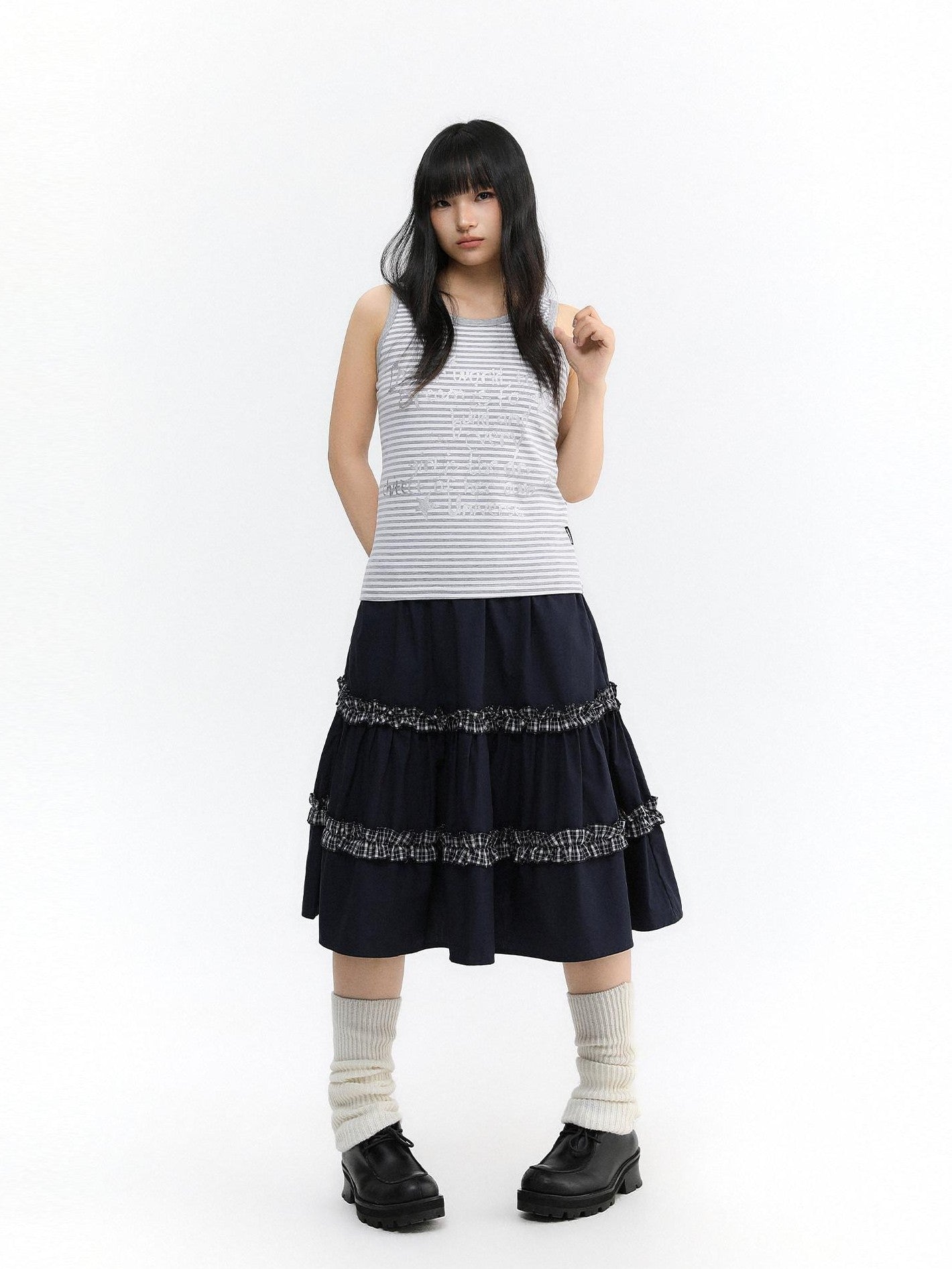 atrandom Striped Silver Foil Text Print Racerback Women&