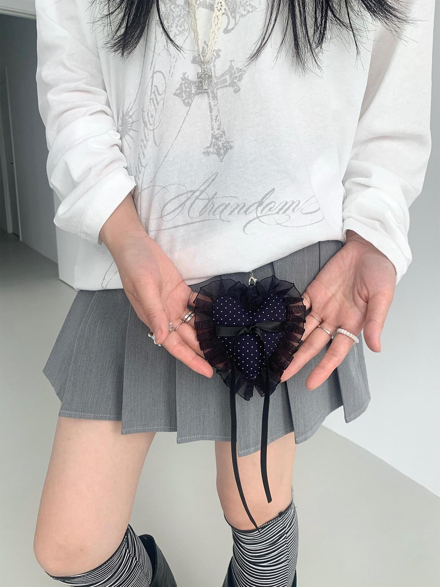atrandom White Pom Pom Heart Lace Trim Bow Women&