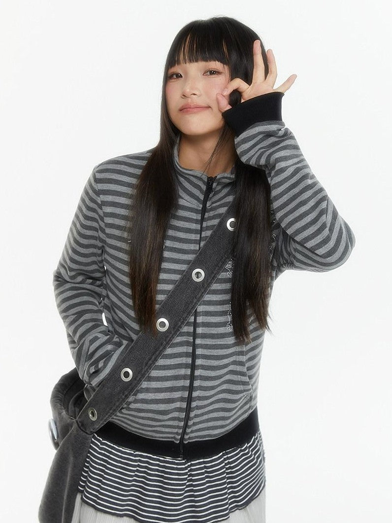atrandom Zebra Rhinestone Embroidered Striped Women&