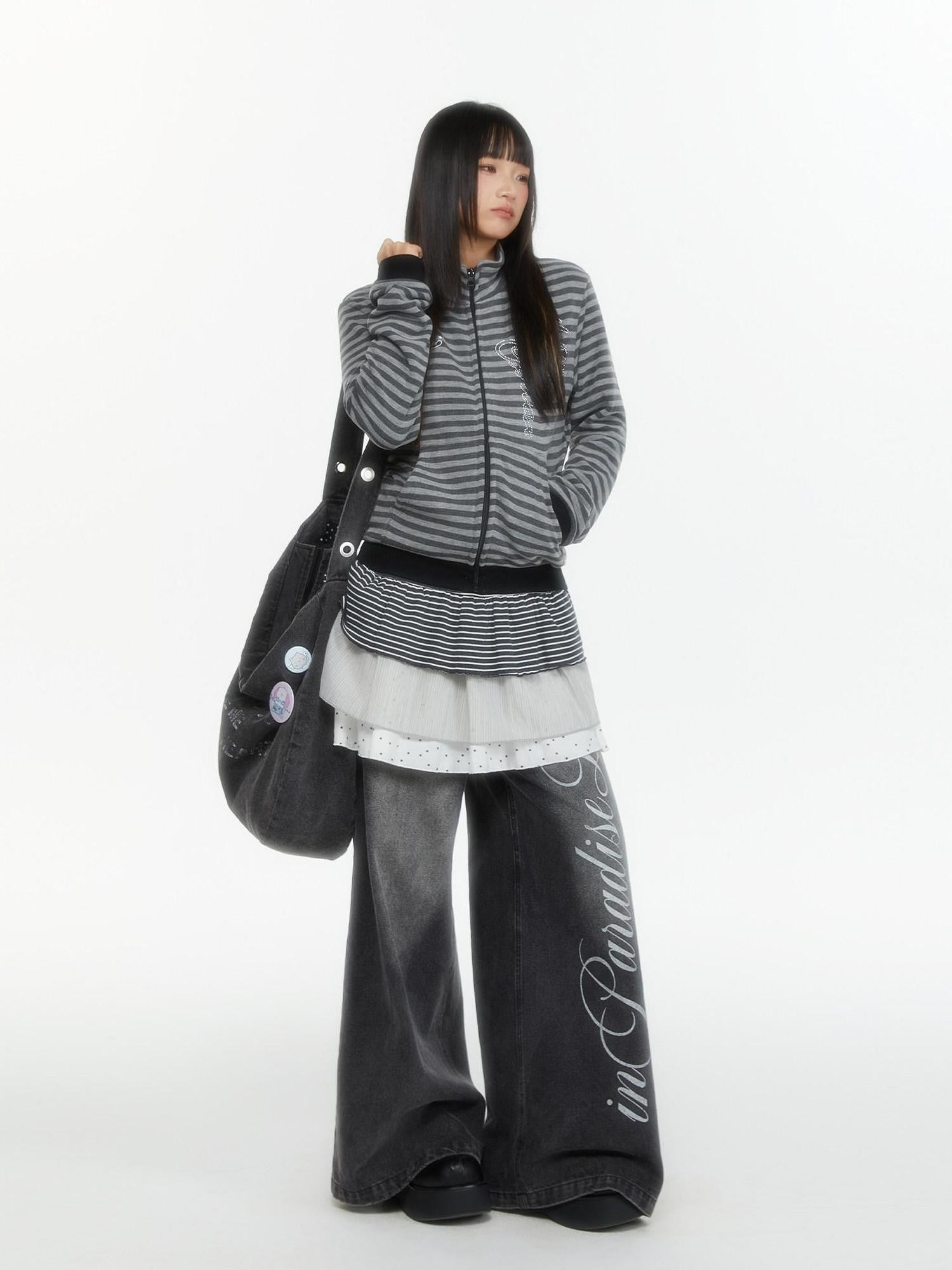 atrandom Zebra Rhinestone Embroidered Striped Women&