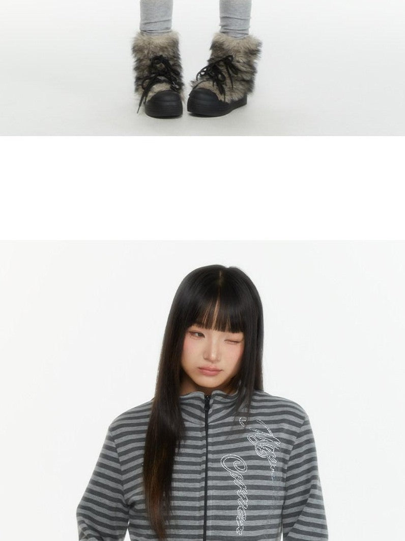 atrandom Zebra Rhinestone Embroidered Striped Women&