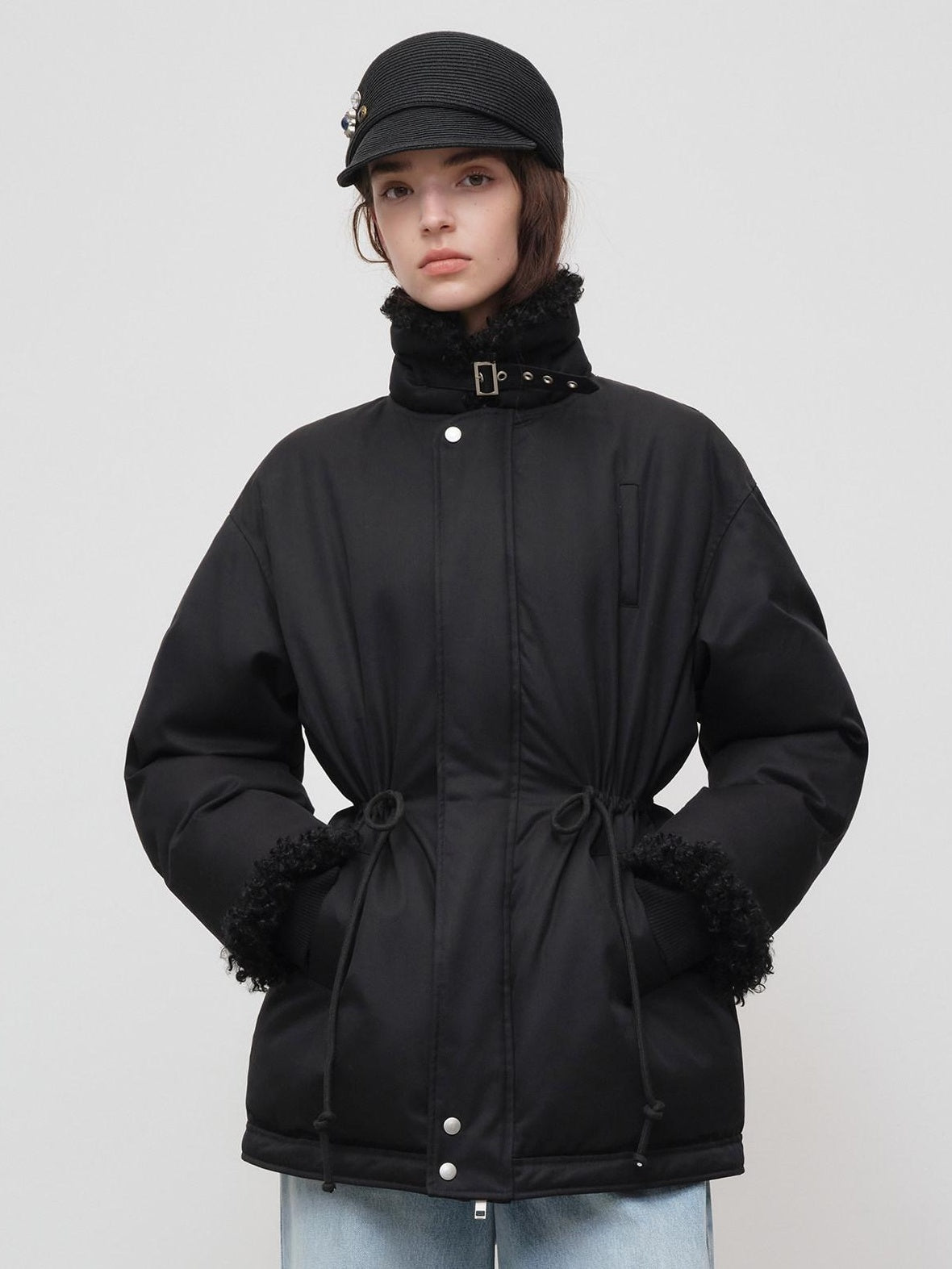 RUN TO THE FUTURE Classic Black Cotton Commuter Loose Fit Stand Collar Zipper Outerwear Parkas