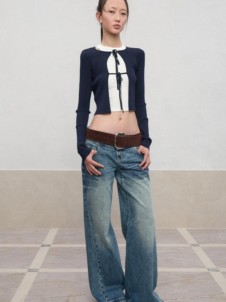 RUN TO THE FUTURE Tie Front Slim Fit Knit Bell Sleeve Cardigan Office Solid T Shirt Crop Tops