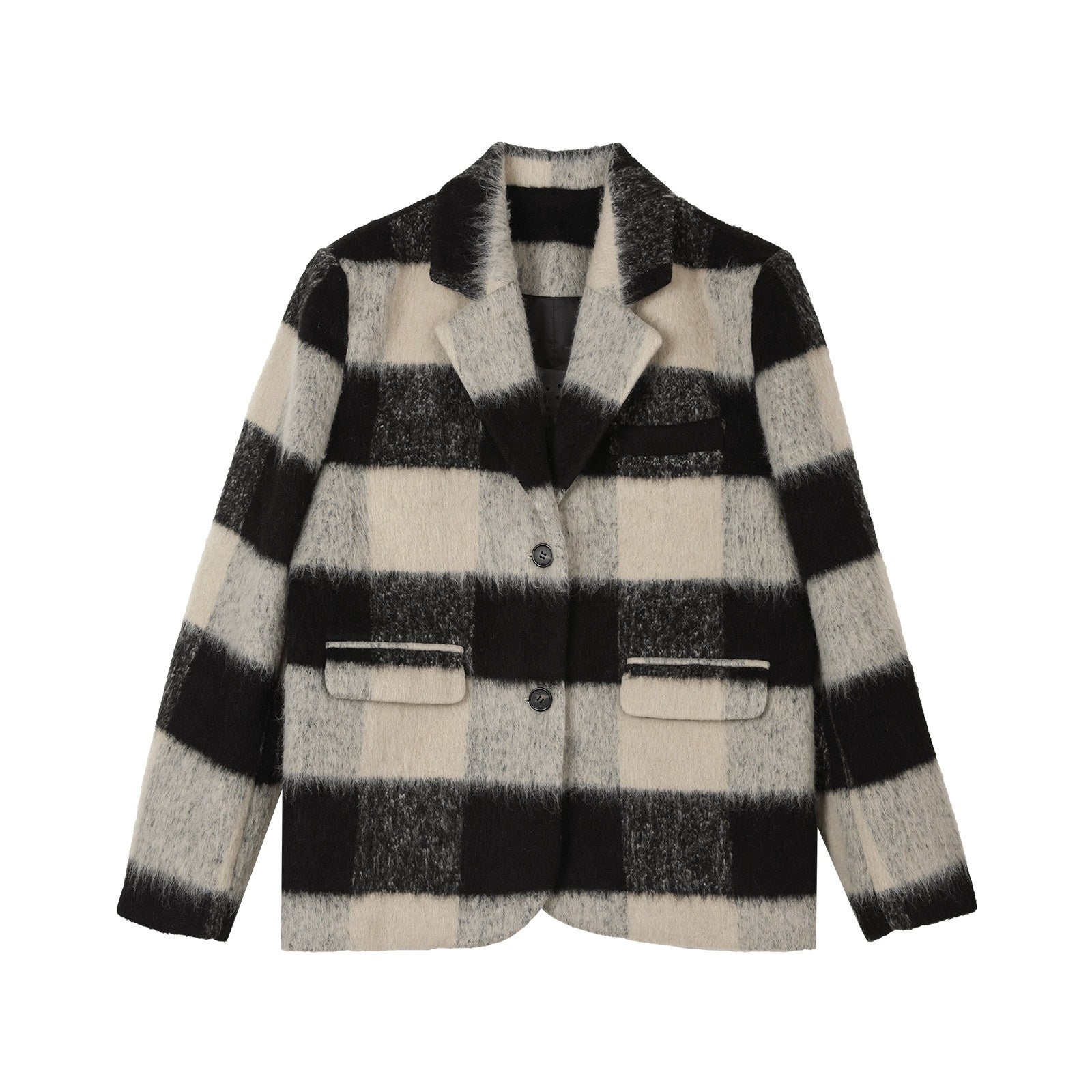 7Shiftin Padded Plaid Stand Collar Korean Commuter Straight Fit Short Coat