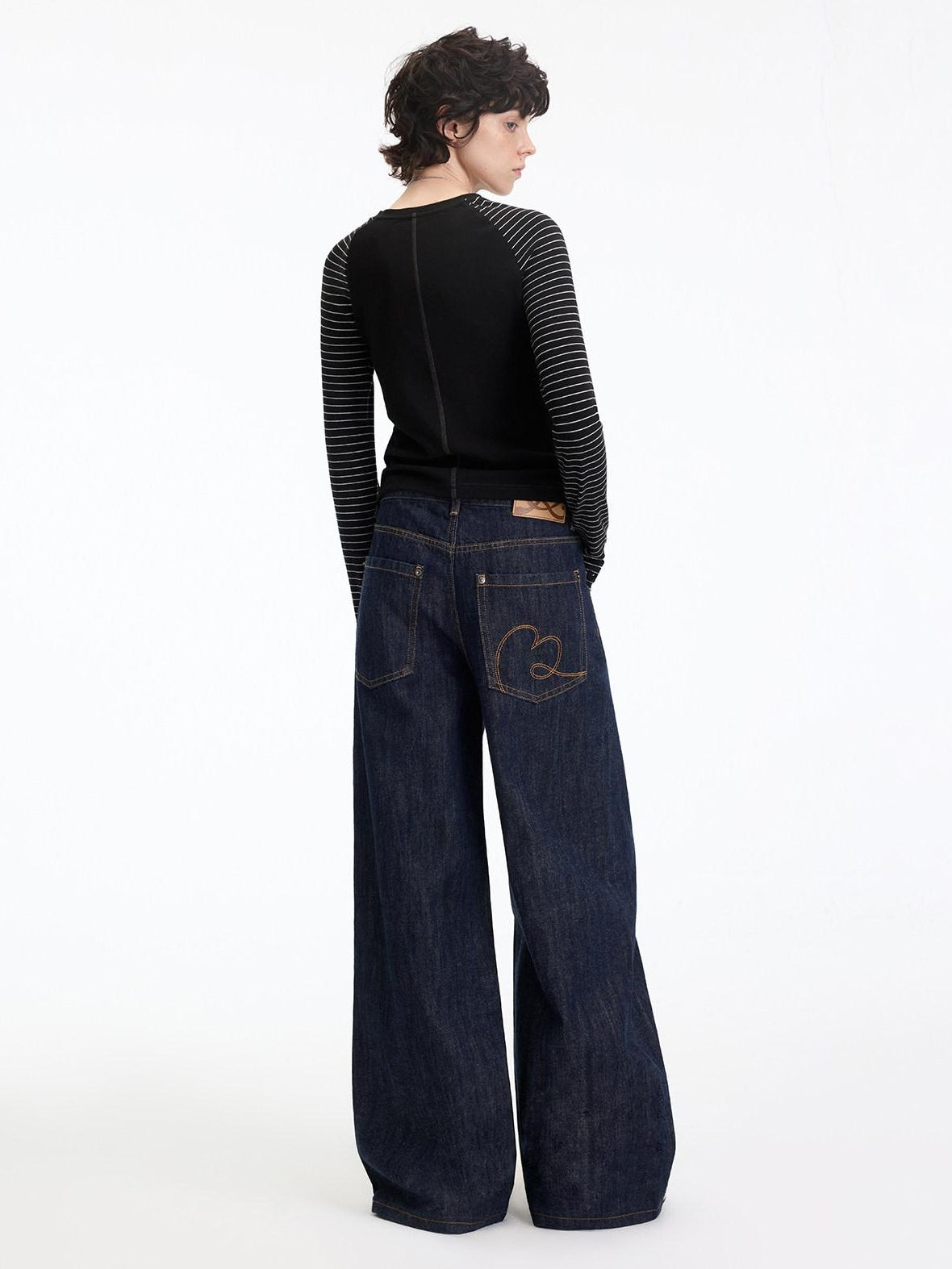 RUN TO THE FUTURE Casual Natural Waist Wide Leg Cotton Zipper Women Indigo Straight Jeans