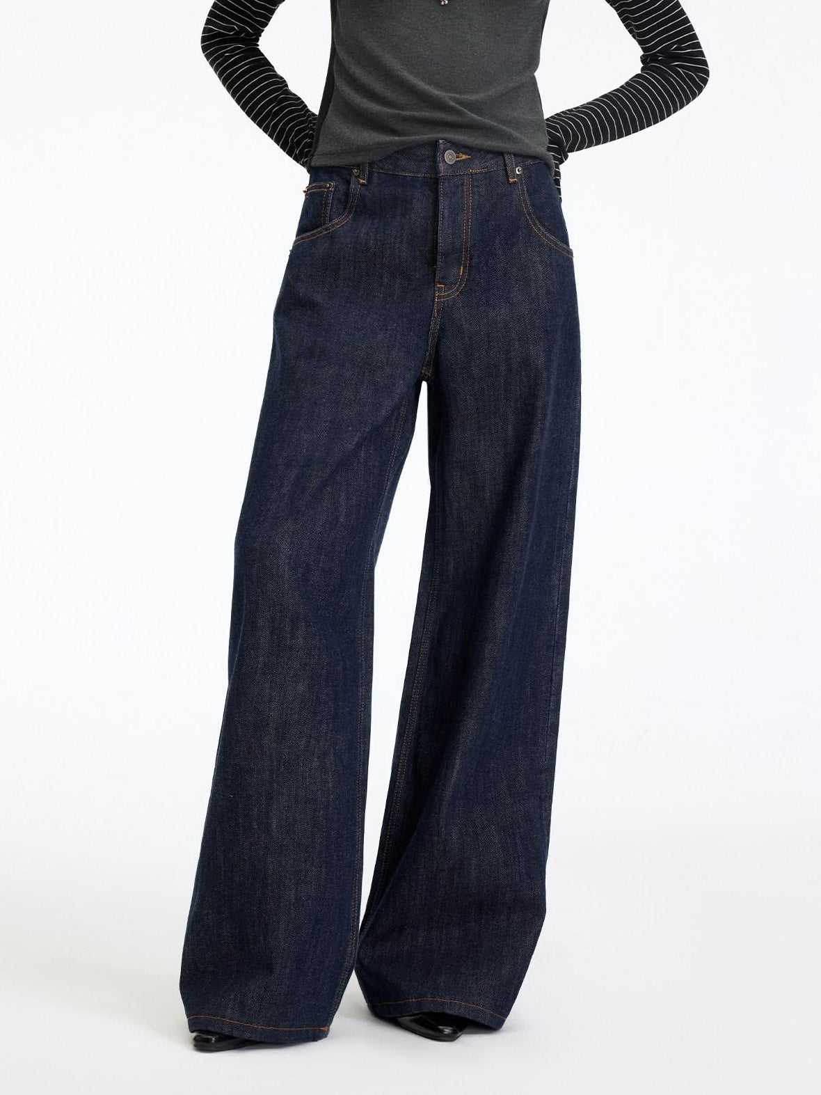 RUN TO THE FUTURE Casual Natural Waist Wide Leg Cotton Zipper Women Indigo Straight Jeans