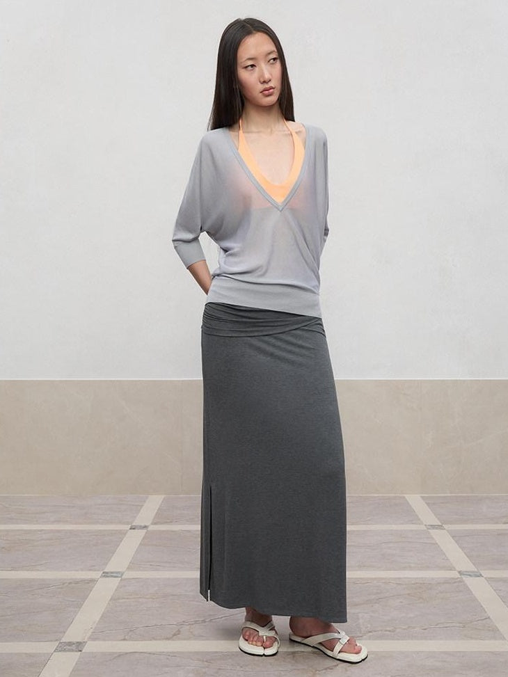 RUN TO THE FUTURE Lyocell Stretch Ruched Princess Midwaist Women City Commute Maxi Skirts