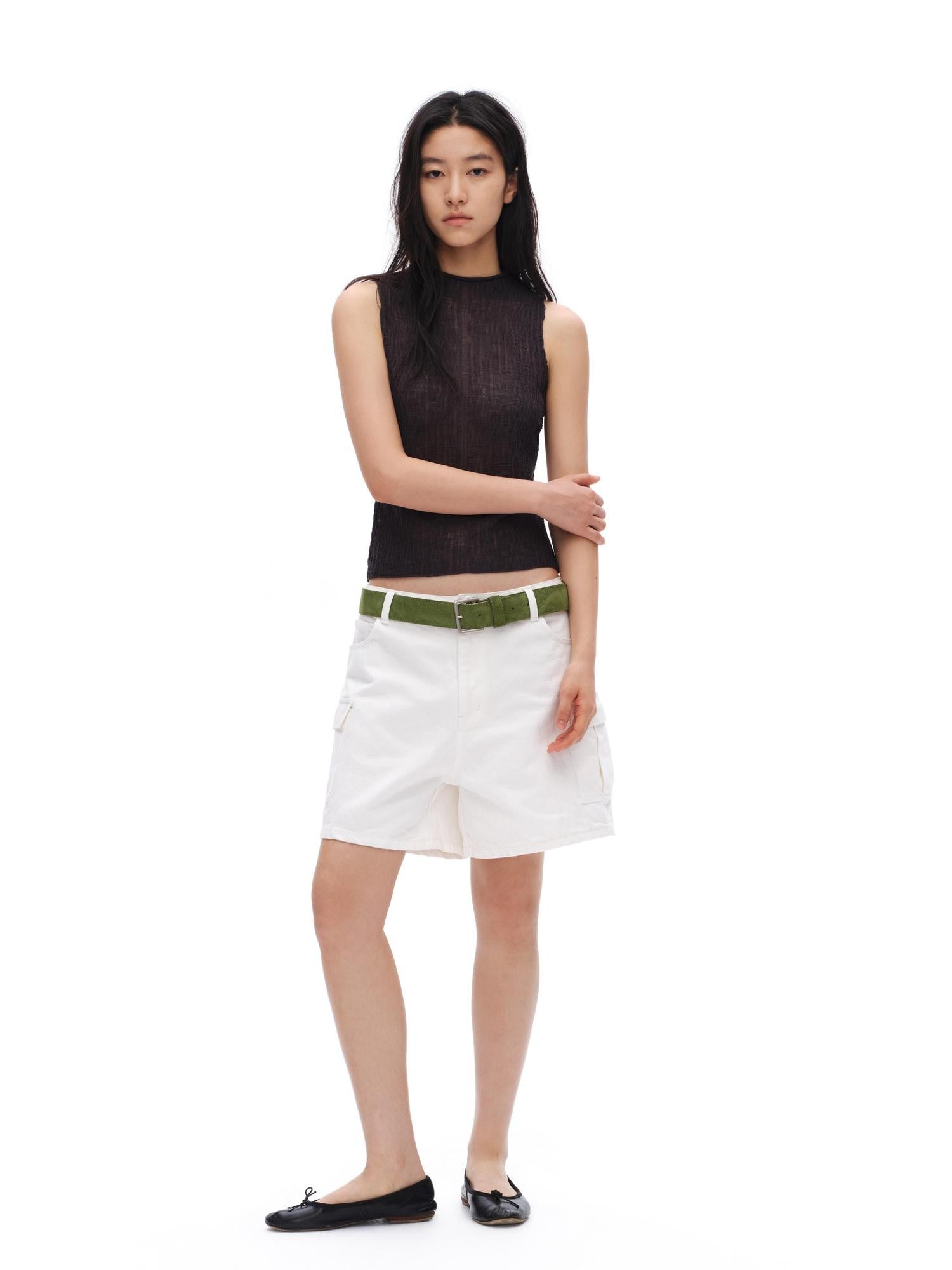 oinimi White Vintage Bermuda Cargo Button Fly Pocket Women&