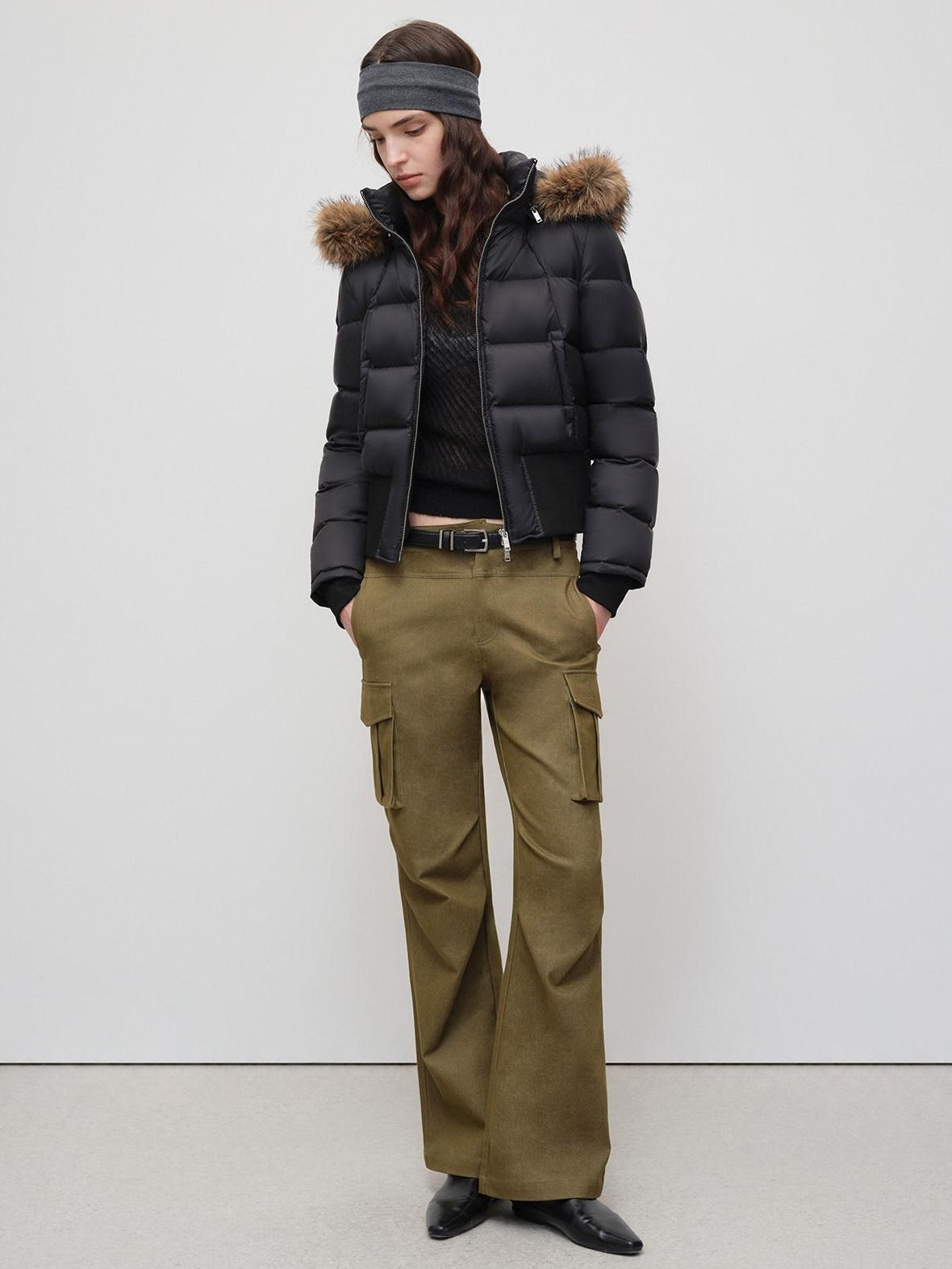 RUN TO THE FUTURE Warm 90 Percent White Duck Slim Hooded Fur Collar Black Women Zip Down Jackets