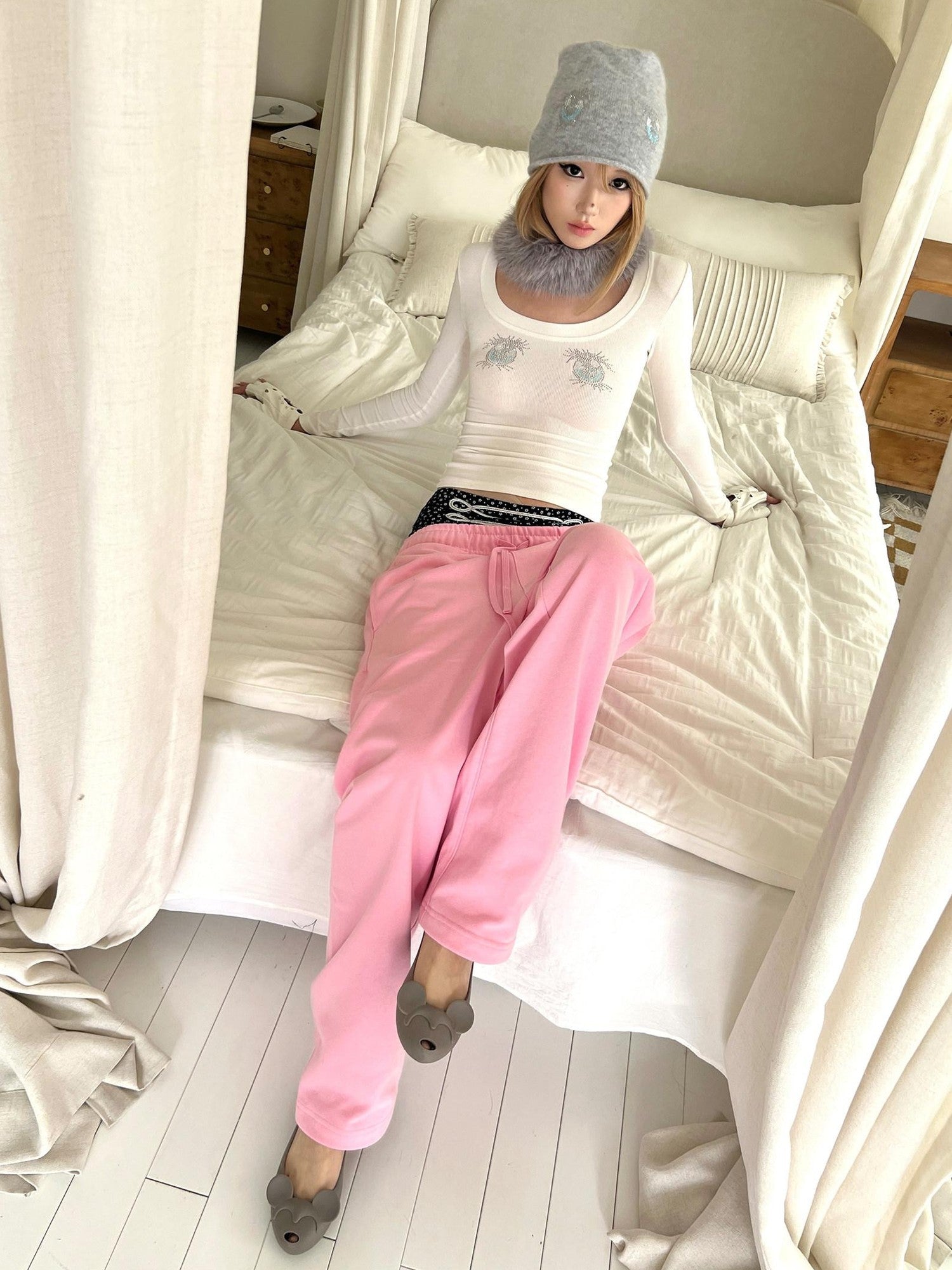 nit alcove 100 Percent Cotton Soft Comfort Casual Natural Waist Unisex Pink Straight Pants